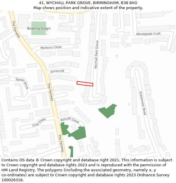 41, WYCHALL PARK GROVE, BIRMINGHAM, B38 8AG: Location map and indicative extent of plot