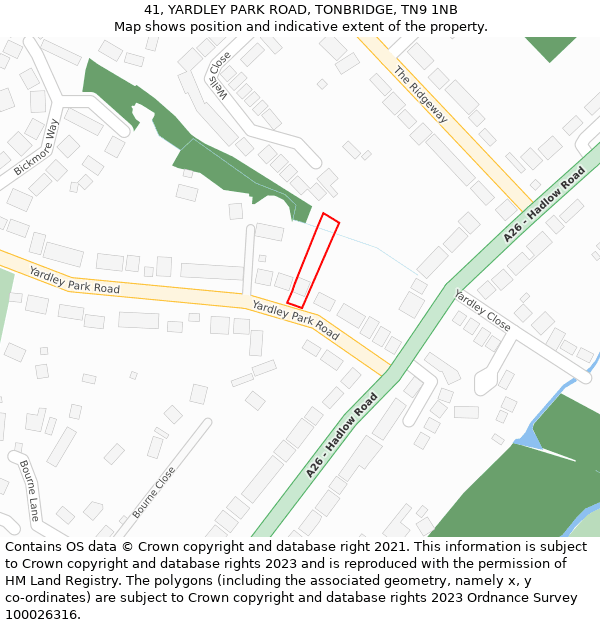 41, YARDLEY PARK ROAD, TONBRIDGE, TN9 1NB: Location map and indicative extent of plot