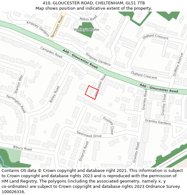 410, GLOUCESTER ROAD, CHELTENHAM, GL51 7TB: Location map and indicative extent of plot