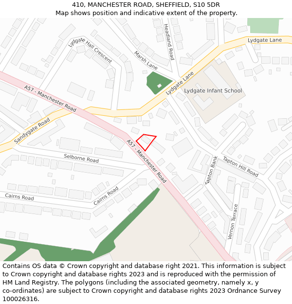 410, MANCHESTER ROAD, SHEFFIELD, S10 5DR: Location map and indicative extent of plot