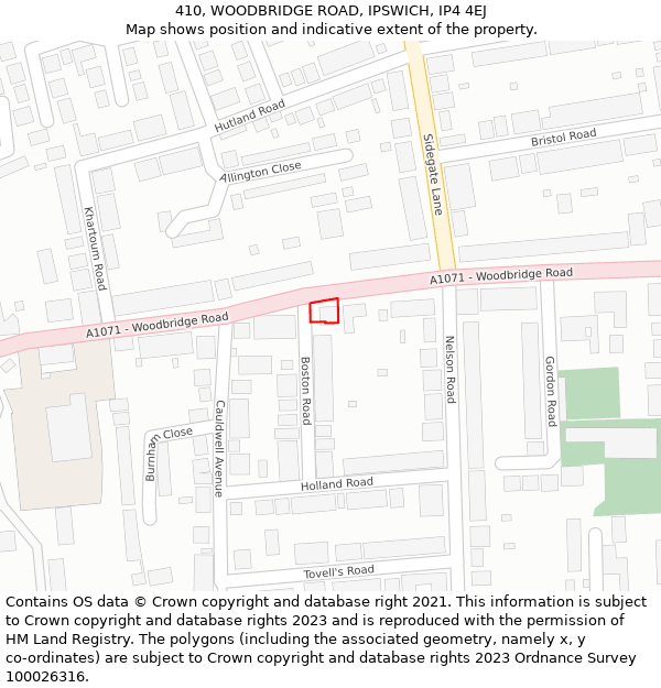 410, WOODBRIDGE ROAD, IPSWICH, IP4 4EJ: Location map and indicative extent of plot