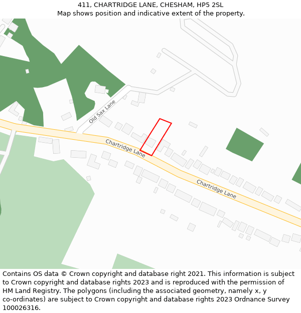 411, CHARTRIDGE LANE, CHESHAM, HP5 2SL: Location map and indicative extent of plot