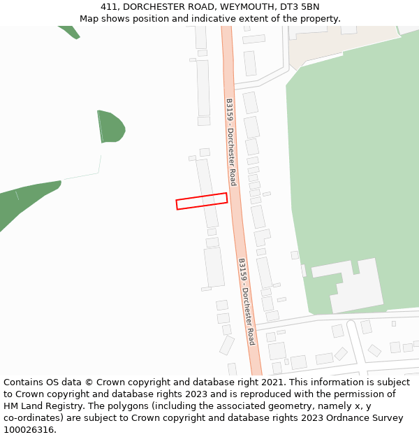 411, DORCHESTER ROAD, WEYMOUTH, DT3 5BN: Location map and indicative extent of plot