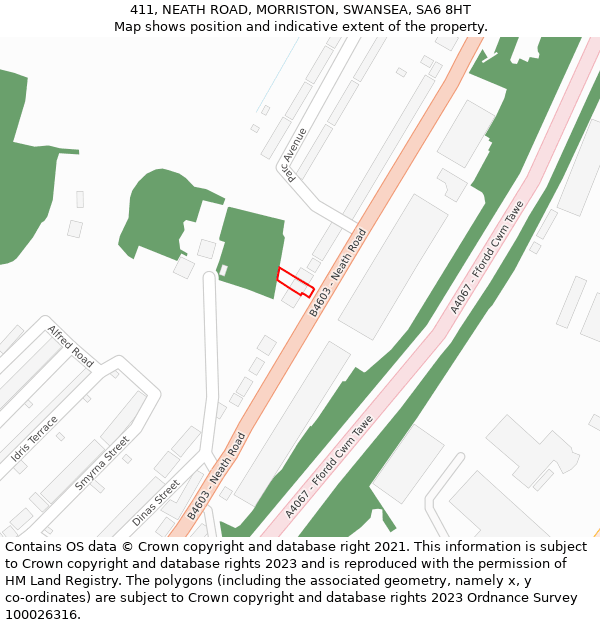 411, NEATH ROAD, MORRISTON, SWANSEA, SA6 8HT: Location map and indicative extent of plot