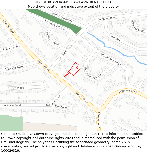 412, BLURTON ROAD, STOKE-ON-TRENT, ST3 3AJ: Location map and indicative extent of plot