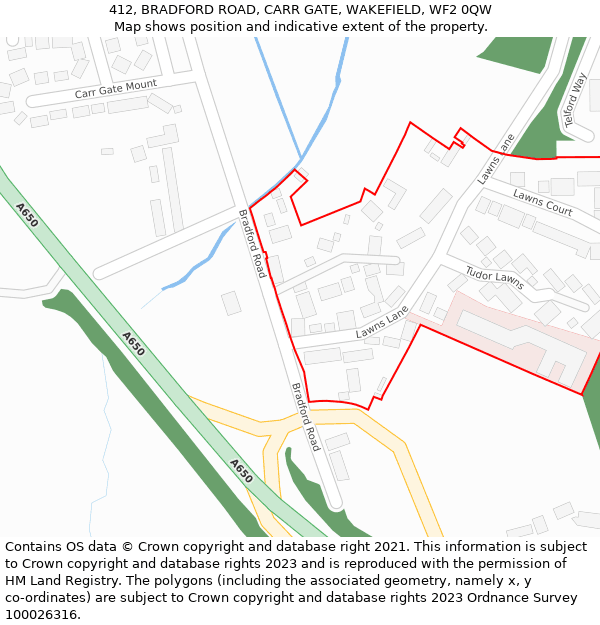 412, BRADFORD ROAD, CARR GATE, WAKEFIELD, WF2 0QW: Location map and indicative extent of plot