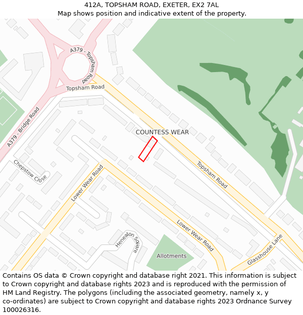 412A, TOPSHAM ROAD, EXETER, EX2 7AL: Location map and indicative extent of plot