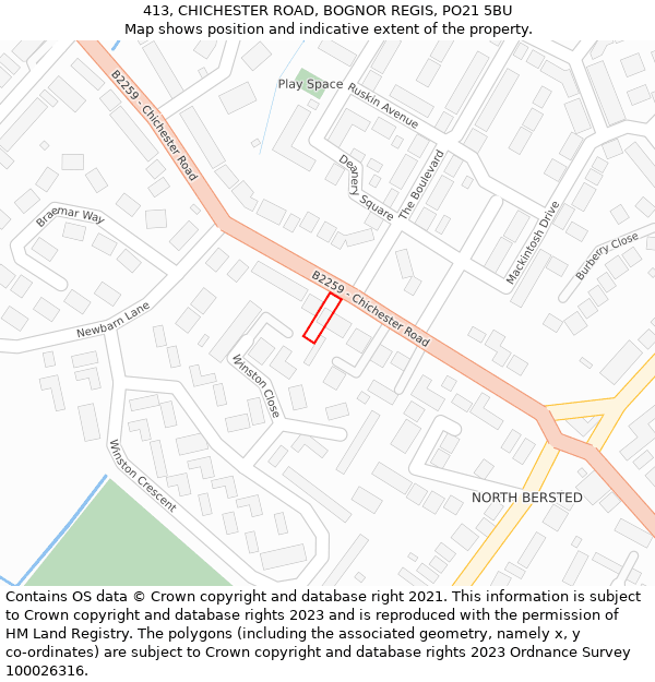 413, CHICHESTER ROAD, BOGNOR REGIS, PO21 5BU: Location map and indicative extent of plot