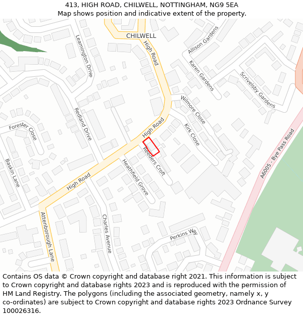 413, HIGH ROAD, CHILWELL, NOTTINGHAM, NG9 5EA: Location map and indicative extent of plot