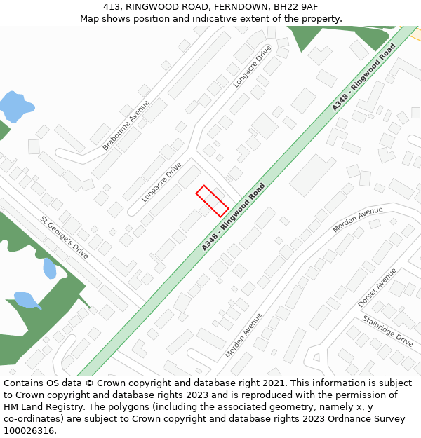 413, RINGWOOD ROAD, FERNDOWN, BH22 9AF: Location map and indicative extent of plot