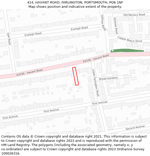 414, HAVANT ROAD, FARLINGTON, PORTSMOUTH, PO6 1NF: Location map and indicative extent of plot