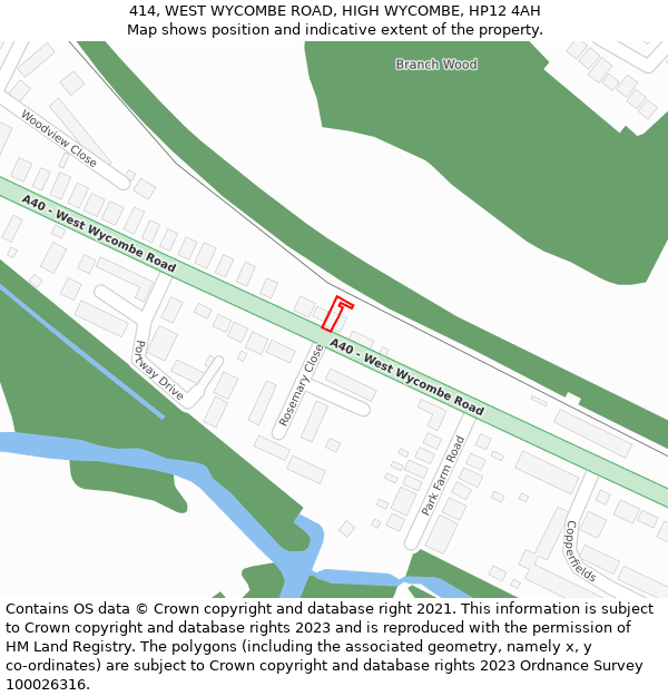 414, WEST WYCOMBE ROAD, HIGH WYCOMBE, HP12 4AH: Location map and indicative extent of plot