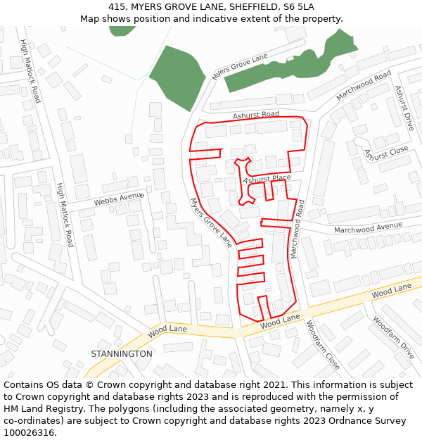 415, MYERS GROVE LANE, SHEFFIELD, S6 5LA: Location map and indicative extent of plot