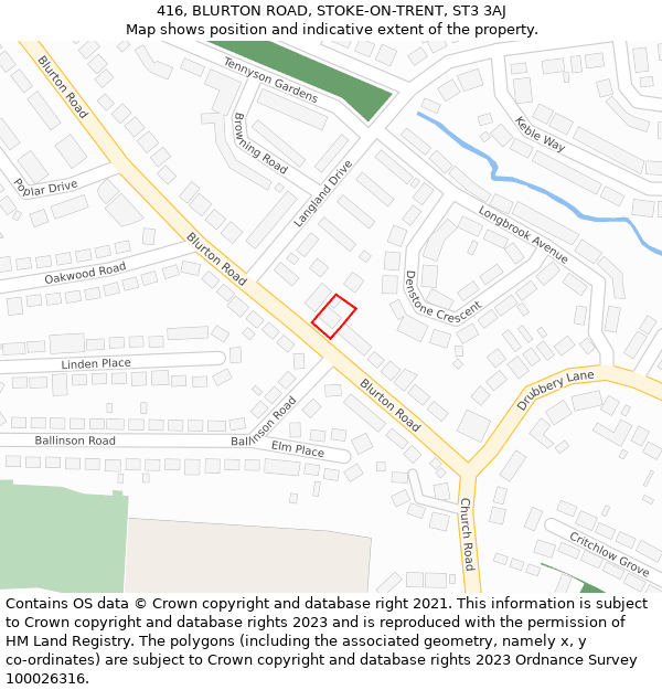 416, BLURTON ROAD, STOKE-ON-TRENT, ST3 3AJ: Location map and indicative extent of plot