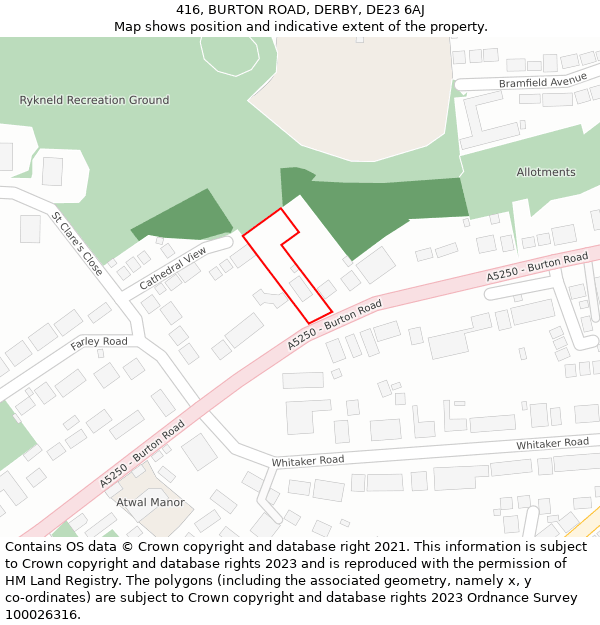 416, BURTON ROAD, DERBY, DE23 6AJ: Location map and indicative extent of plot
