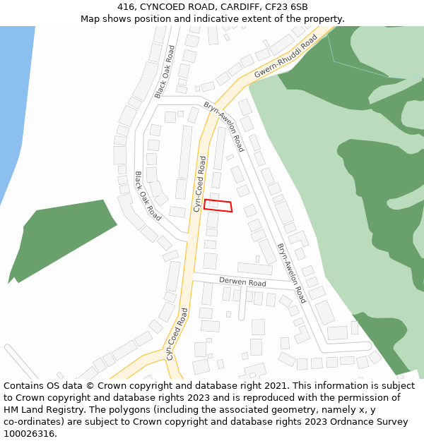 416, CYNCOED ROAD, CARDIFF, CF23 6SB: Location map and indicative extent of plot