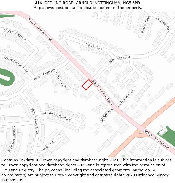 416, GEDLING ROAD, ARNOLD, NOTTINGHAM, NG5 6PD: Location map and indicative extent of plot