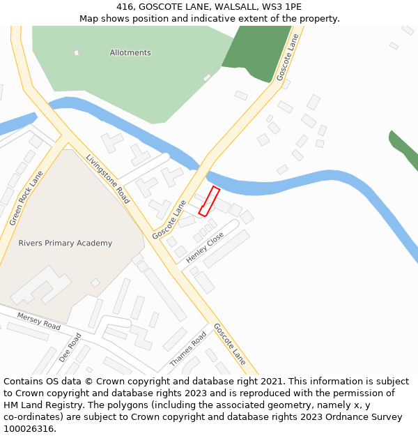 416, GOSCOTE LANE, WALSALL, WS3 1PE: Location map and indicative extent of plot