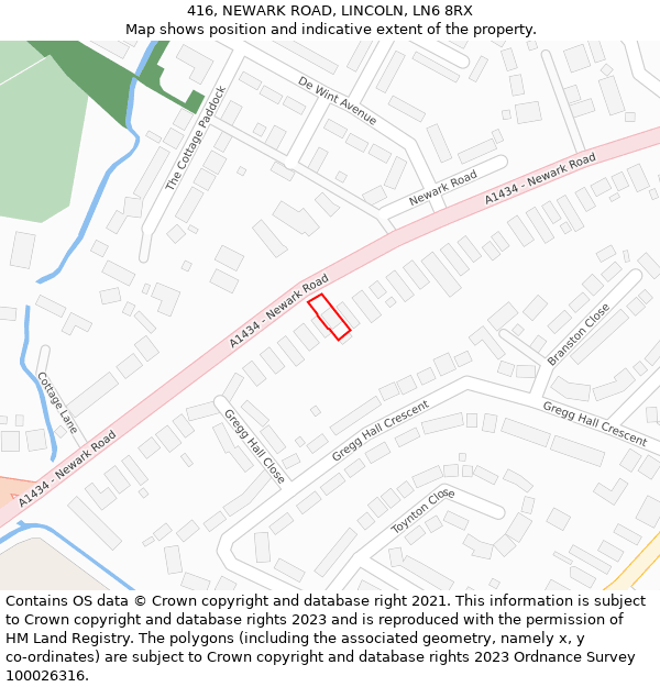 416, NEWARK ROAD, LINCOLN, LN6 8RX: Location map and indicative extent of plot