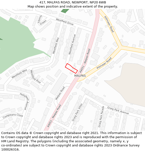 417, MALPAS ROAD, NEWPORT, NP20 6WB: Location map and indicative extent of plot