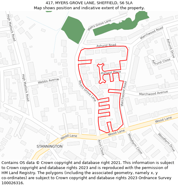 417, MYERS GROVE LANE, SHEFFIELD, S6 5LA: Location map and indicative extent of plot