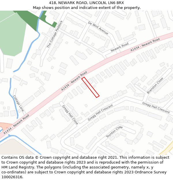 418, NEWARK ROAD, LINCOLN, LN6 8RX: Location map and indicative extent of plot