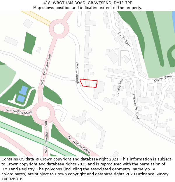 418, WROTHAM ROAD, GRAVESEND, DA11 7PF: Location map and indicative extent of plot