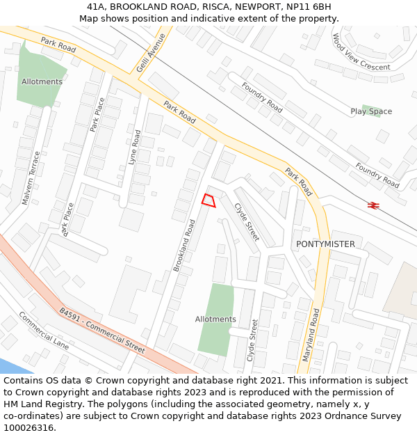 41A, BROOKLAND ROAD, RISCA, NEWPORT, NP11 6BH: Location map and indicative extent of plot