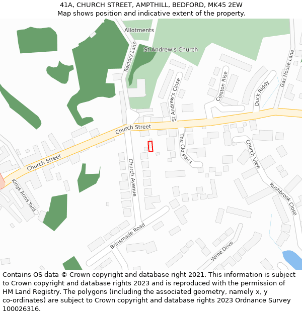 41A, CHURCH STREET, AMPTHILL, BEDFORD, MK45 2EW: Location map and indicative extent of plot