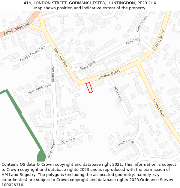 41A, LONDON STREET, GODMANCHESTER, HUNTINGDON, PE29 2HX: Location map and indicative extent of plot