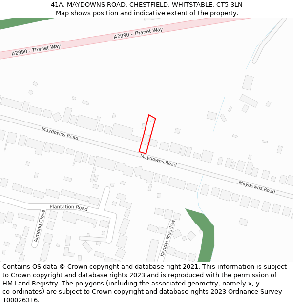 41A, MAYDOWNS ROAD, CHESTFIELD, WHITSTABLE, CT5 3LN: Location map and indicative extent of plot