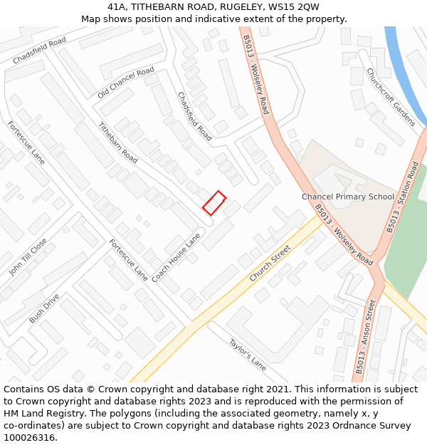 41A, TITHEBARN ROAD, RUGELEY, WS15 2QW: Location map and indicative extent of plot