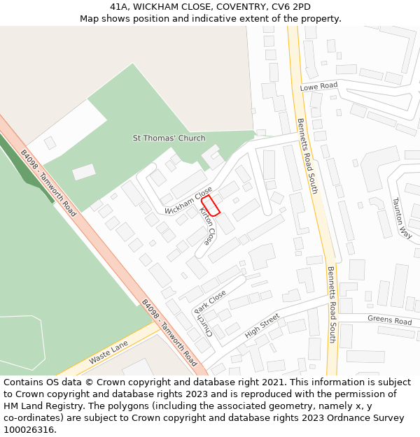 41A, WICKHAM CLOSE, COVENTRY, CV6 2PD: Location map and indicative extent of plot
