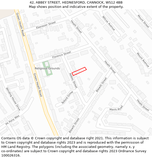 42, ABBEY STREET, HEDNESFORD, CANNOCK, WS12 4BB: Location map and indicative extent of plot