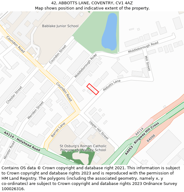 42, ABBOTTS LANE, COVENTRY, CV1 4AZ: Location map and indicative extent of plot