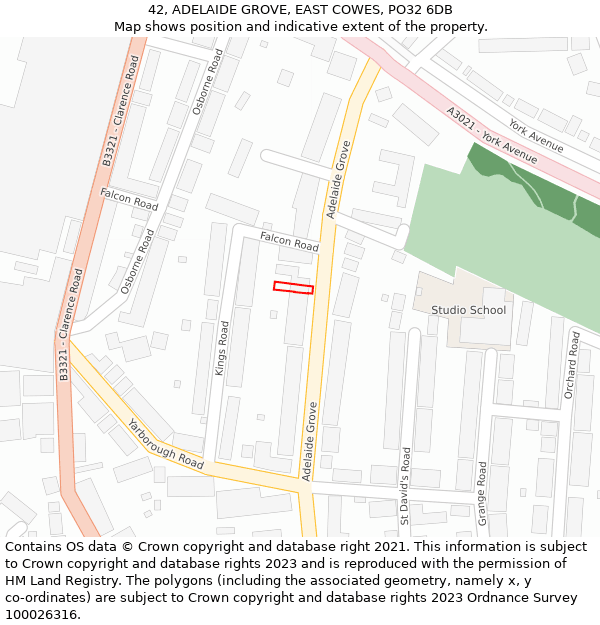 42, ADELAIDE GROVE, EAST COWES, PO32 6DB: Location map and indicative extent of plot