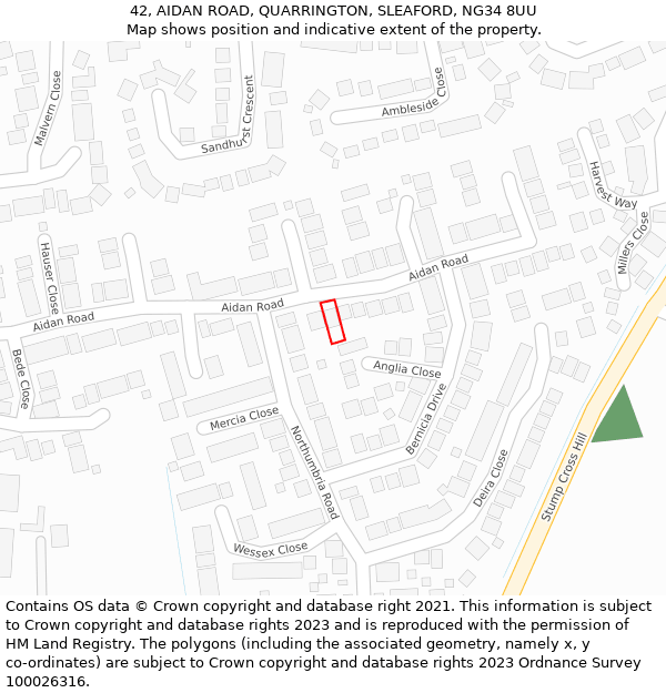42, AIDAN ROAD, QUARRINGTON, SLEAFORD, NG34 8UU: Location map and indicative extent of plot