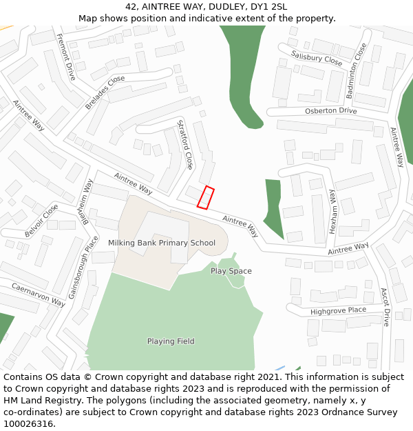 42, AINTREE WAY, DUDLEY, DY1 2SL: Location map and indicative extent of plot