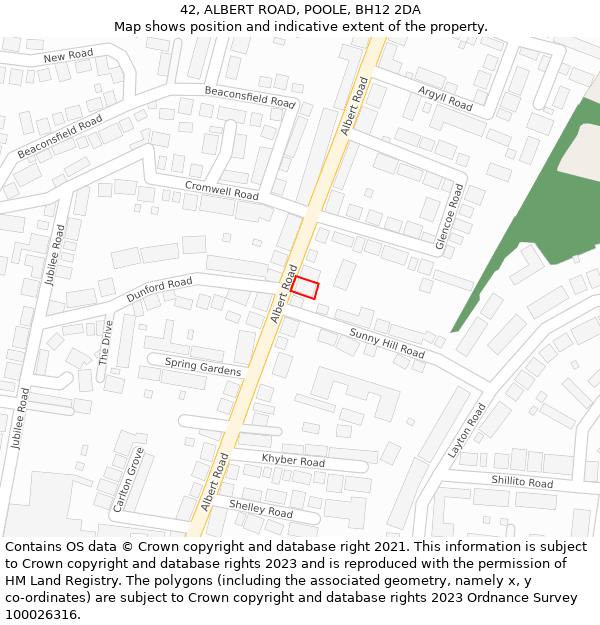 42, ALBERT ROAD, POOLE, BH12 2DA: Location map and indicative extent of plot