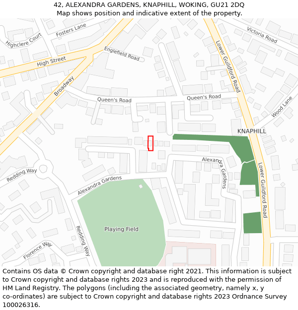 42, ALEXANDRA GARDENS, KNAPHILL, WOKING, GU21 2DQ: Location map and indicative extent of plot