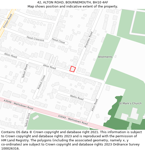 42, ALTON ROAD, BOURNEMOUTH, BH10 4AF: Location map and indicative extent of plot