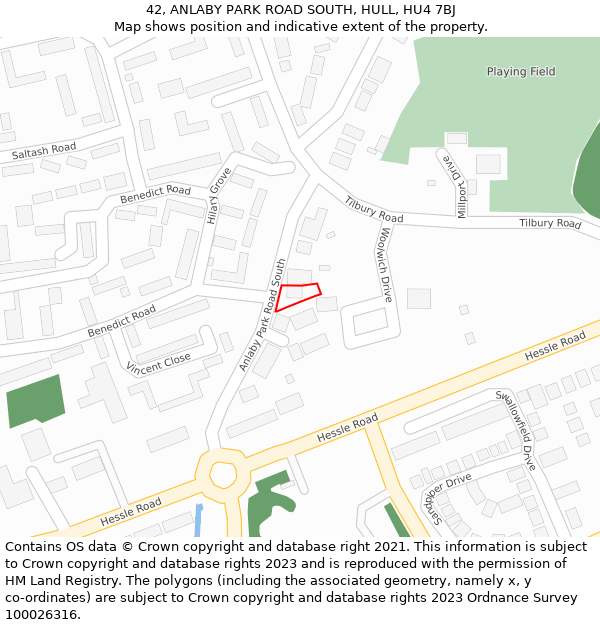 42, ANLABY PARK ROAD SOUTH, HULL, HU4 7BJ: Location map and indicative extent of plot