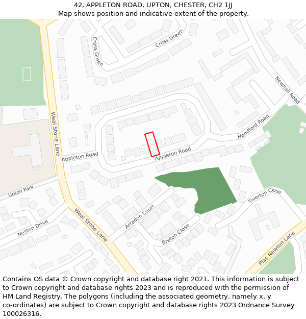 42, APPLETON ROAD, UPTON, CHESTER, CH2 1JJ: Location map and indicative extent of plot