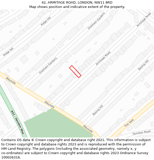 42, ARMITAGE ROAD, LONDON, NW11 8RD: Location map and indicative extent of plot
