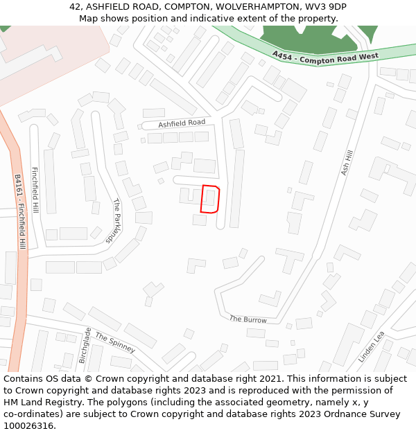42, ASHFIELD ROAD, COMPTON, WOLVERHAMPTON, WV3 9DP: Location map and indicative extent of plot