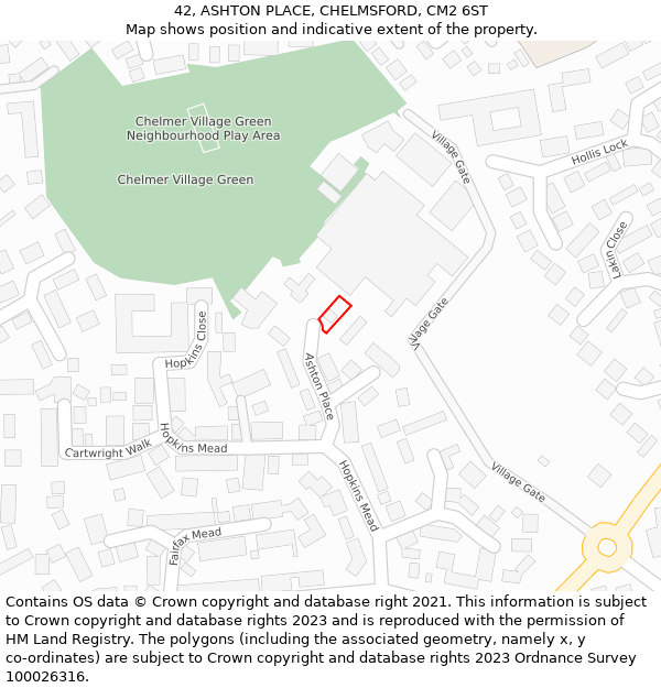 42, ASHTON PLACE, CHELMSFORD, CM2 6ST: Location map and indicative extent of plot