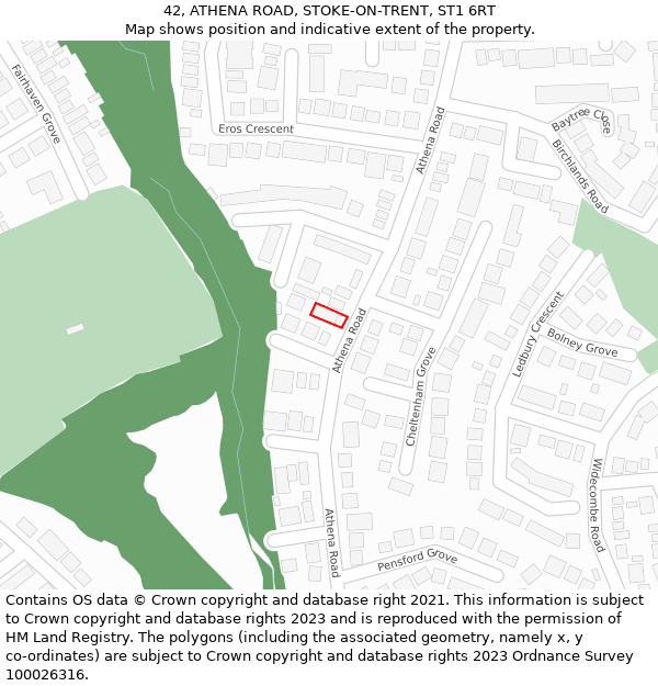 42, ATHENA ROAD, STOKE-ON-TRENT, ST1 6RT: Location map and indicative extent of plot