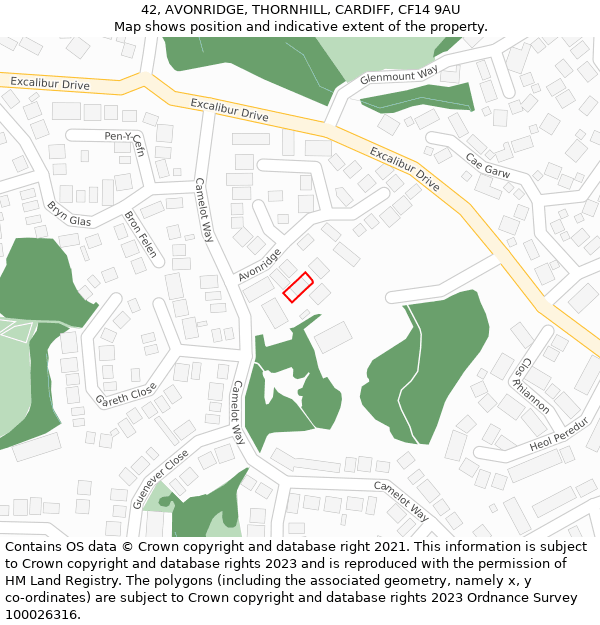 42, AVONRIDGE, THORNHILL, CARDIFF, CF14 9AU: Location map and indicative extent of plot