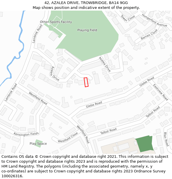 42, AZALEA DRIVE, TROWBRIDGE, BA14 9GG: Location map and indicative extent of plot