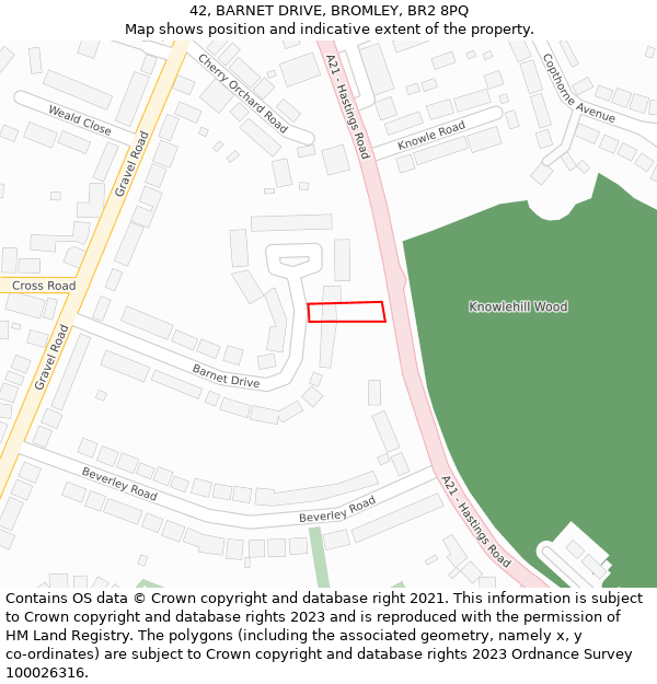 42, BARNET DRIVE, BROMLEY, BR2 8PQ: Location map and indicative extent of plot